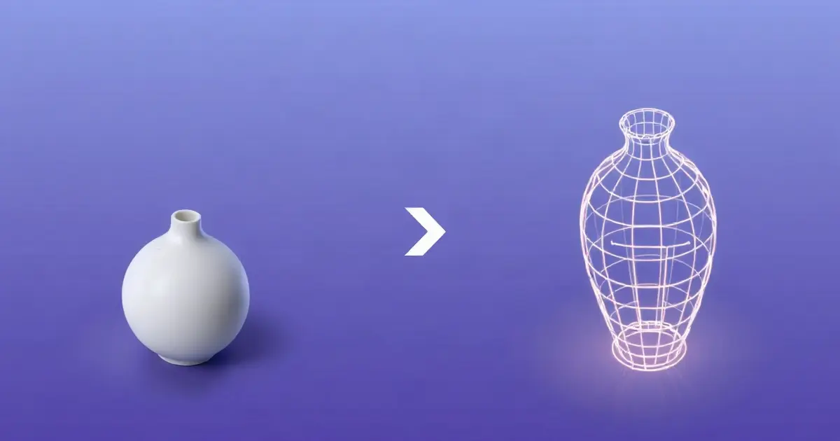 Керамическая ваза и её светящаяся каркасная 3D-модель
