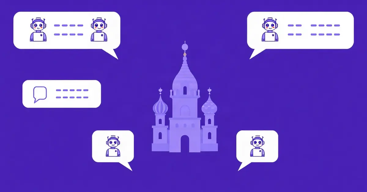 Несколько чат-облачек с разными ИИ-ассистентами вокруг силуэта купола