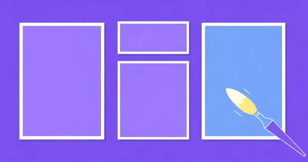 Рамки макета и кисть на фиолетовом фоне — раскладка изображения в FLUX 3 Image