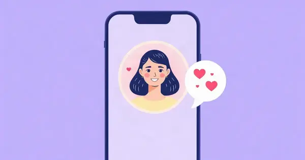 Аватар девушки в светящемся облачке чата на экране смартфона