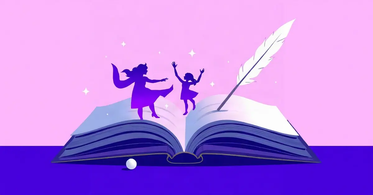 Открытая книга, из страниц которой поднимаются светящиеся силуэты персонажей