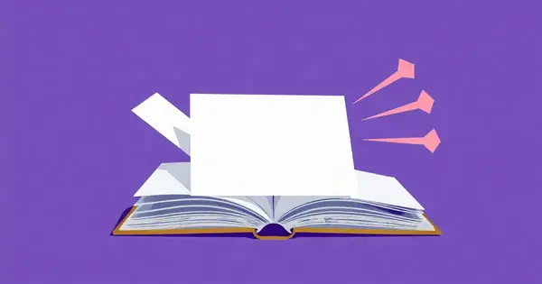 Толстая открытая книга превращается в короткую карточку с пунктами
