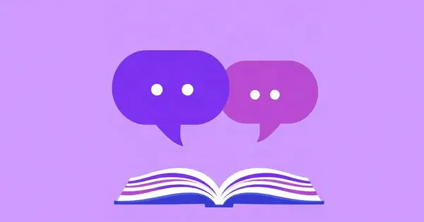 Два облачка диалога над открытой книгой