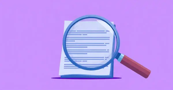 Страница документа под увеличительной линзой, повторяющиеся блоки текста расходятся на отдельные слои