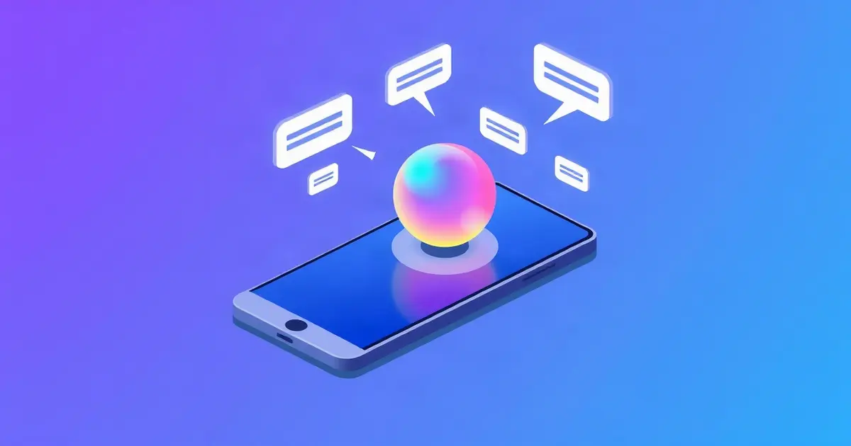 Siri AI в iOS 27: смартфон со светящейся сферой голосового ассистента и облачками диалога