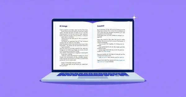 Ноутбук с открытым текстовым документом и помощником-нейросетью